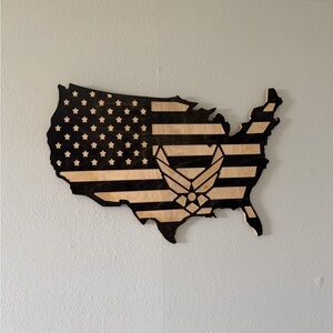 Wood USA Flag Wall Art in Black and Natural - Unbranded